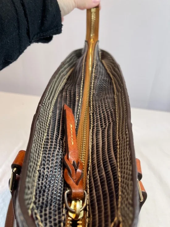 Dooney & Bourke 1975 Embossed Lizard Dark Brown Leather Shoulder Bag - Picture 15 of 15